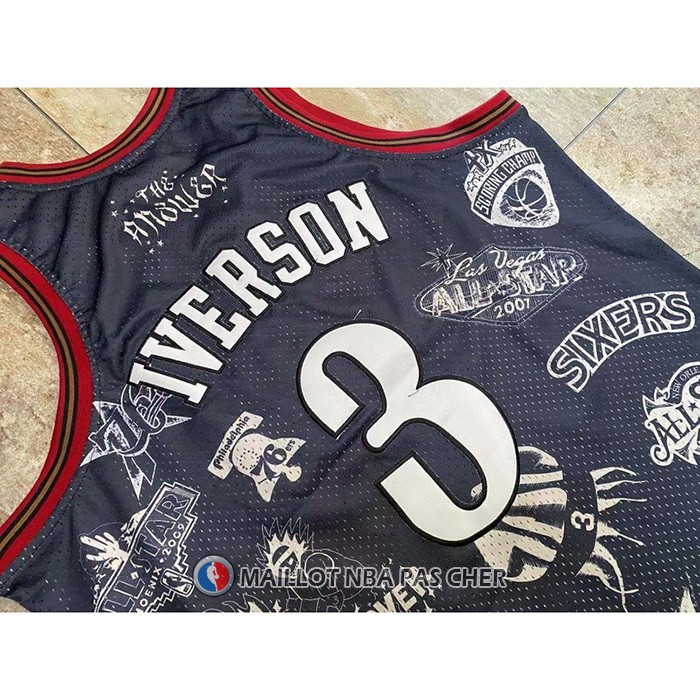 Maillot Philadelphia 76ers Allen Iverson NO 3 Mitchell & Ness 1997-98 Tattoo Noir